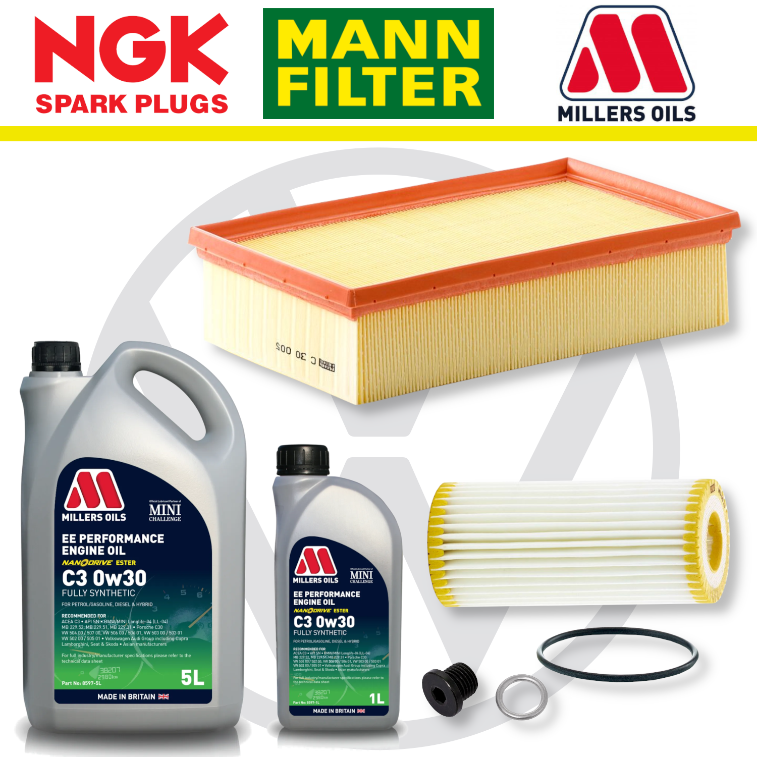 Paquete de servicio a domicilio para Audi S3 8V TTS 8S EA888 - Aceite Millers Premium