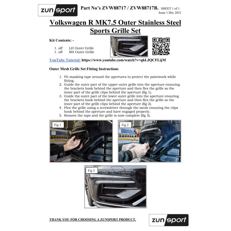 Zunsport VW Golf R MK7.5 - Outer Grille Set