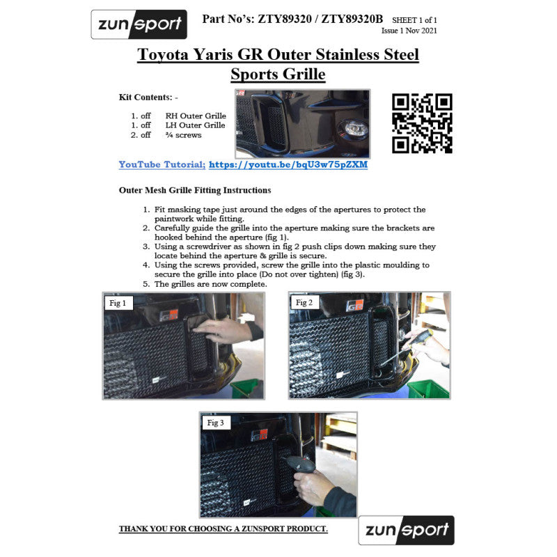 Zunsport Toyota GR Yaris - Conjunto de parrilla delantera