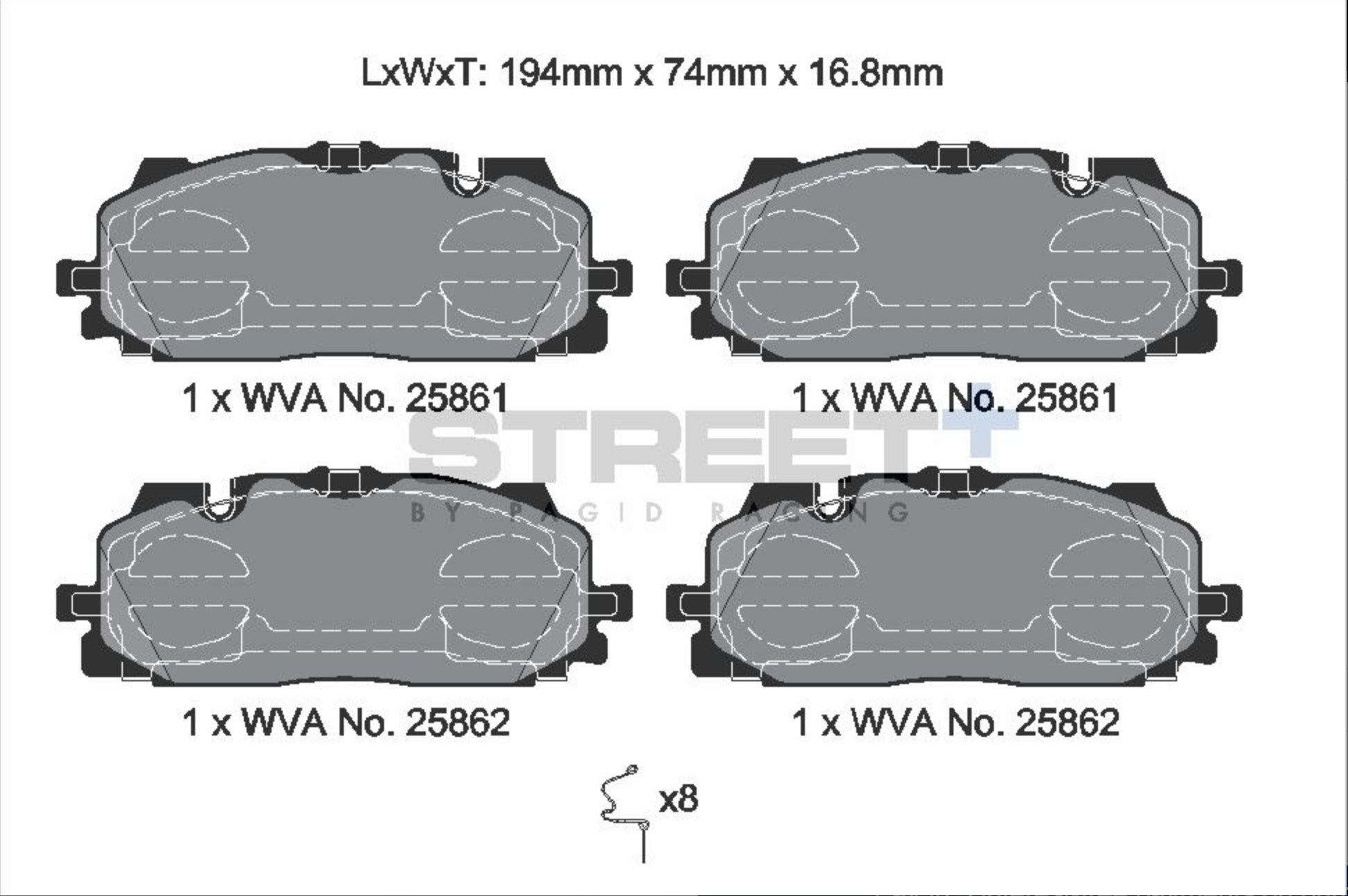 Pagid Racing Street+ Audi S4/S5 B9 Front Performance Brake Pads T8233SP2001