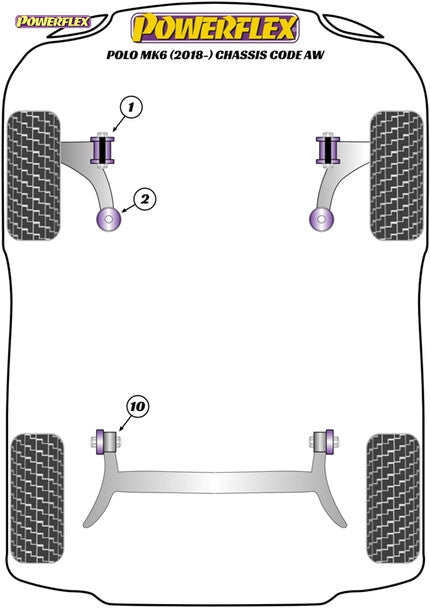 Bujes de montaje de viga trasera Powerflex - Volkswagen Polo Mk6 