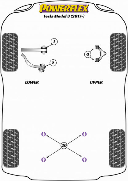 Powerflex Front Lower Comp Link Inc Bush Kit - Tesla Model 3 and Model Y